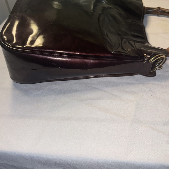 GUCCI Medium Diana Bamboo Handle Chocolate Enamel Leather Women Shoulder Bag GUC - Picture 8 of 15
